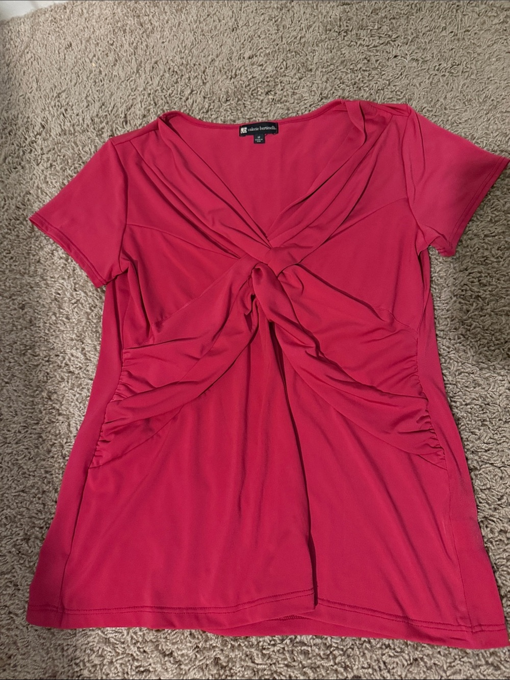 Valerie Bertinelli Raspberry Twist-Front Short Sleeve Tee